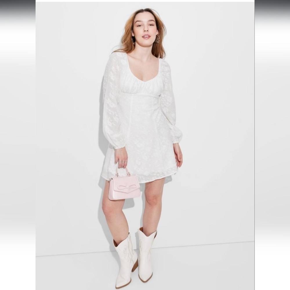 Women's Bishop Long Sleeve Fit and Flare Dress - Wild Fable White XS